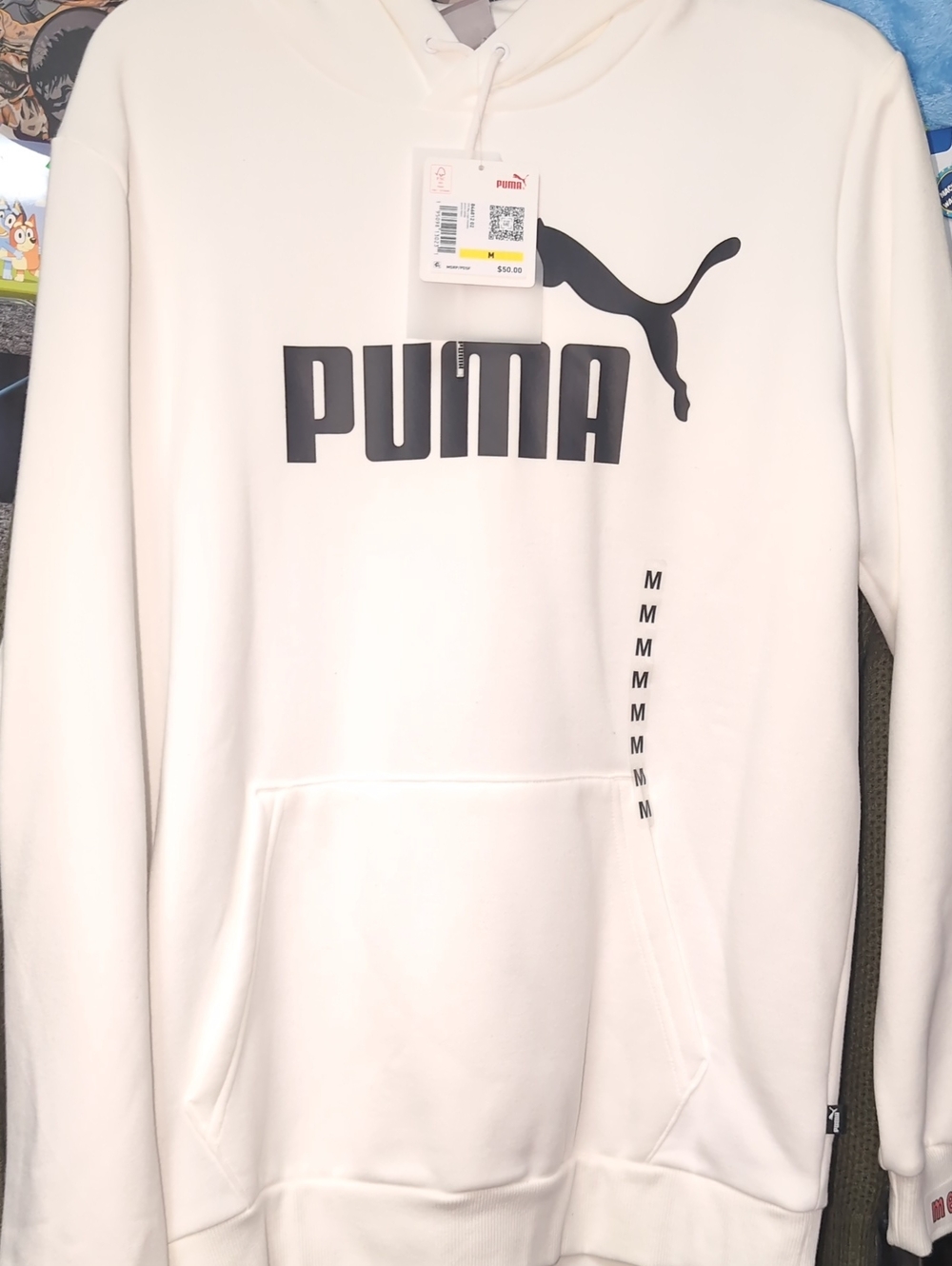 Puma Men’s White Crewneck Hoodie with Black Logo